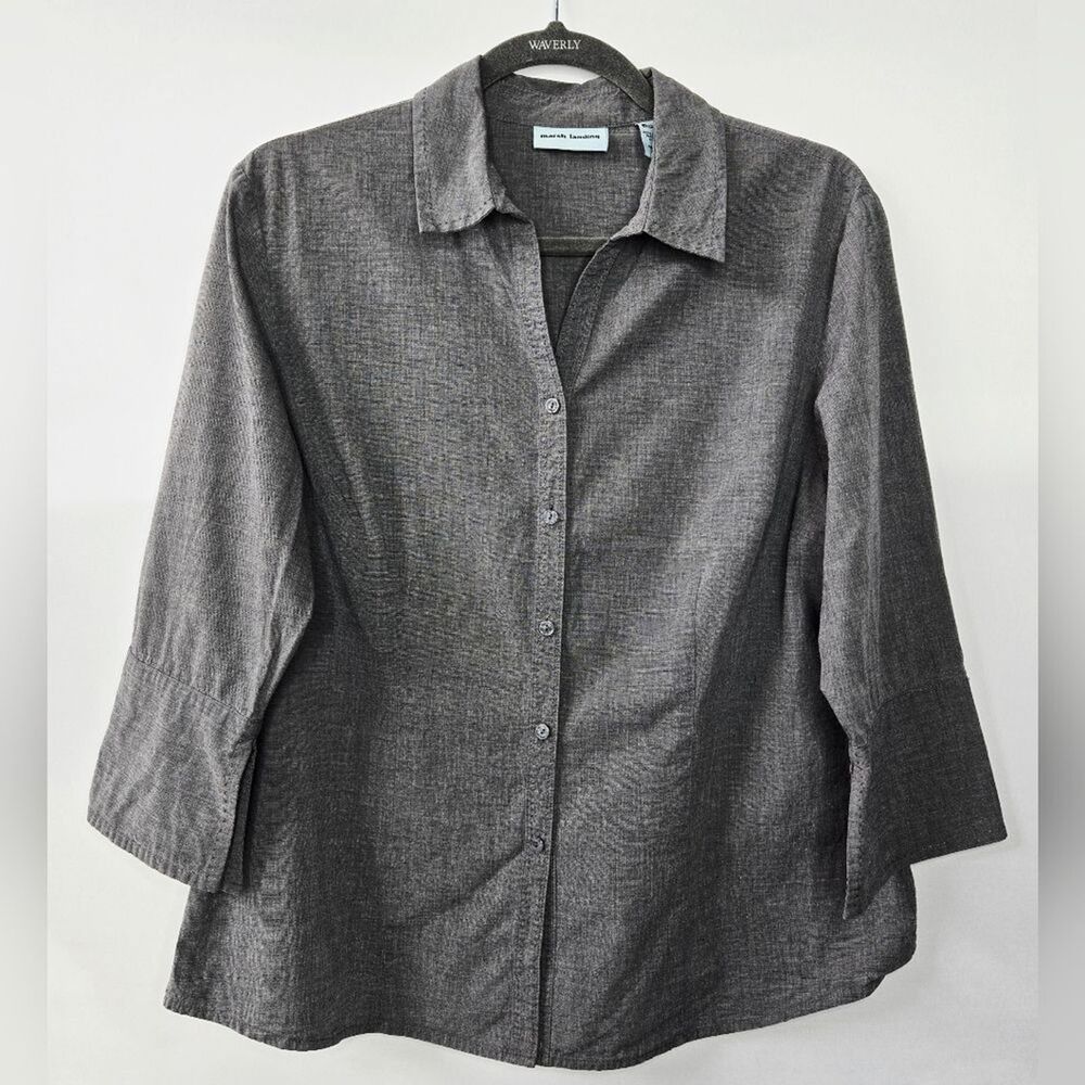 Women's Gray Marsh Landing Button-up, V-neck, 3/4 Length Sleeve Shirt Sz Large